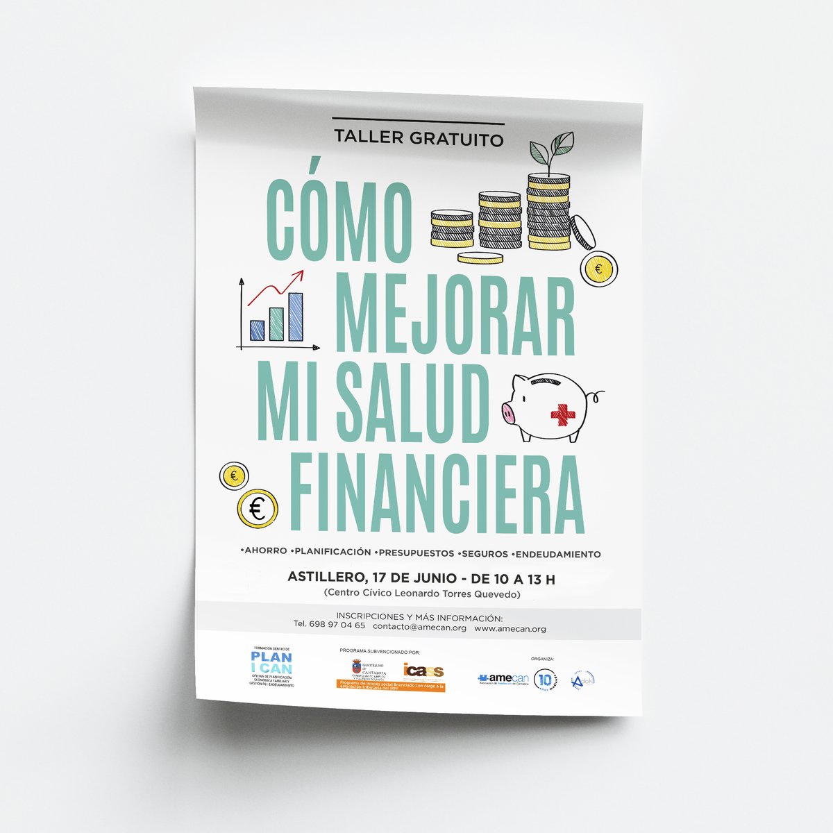 📯Nuevo 💊Taller Gratuito "Cómo Mejorar Mi Salud Financiera" 
📆 17 Junio de 10h a 13h - El Astillero (Cantabria)
🙎🙎‍♀️Dirigido a cualquier persona interesada en mejorar su salud financiera.
 ☑️Programa "Plan, I Can" de interés social cofinanciado 0,7%  IRPF (ICASS)