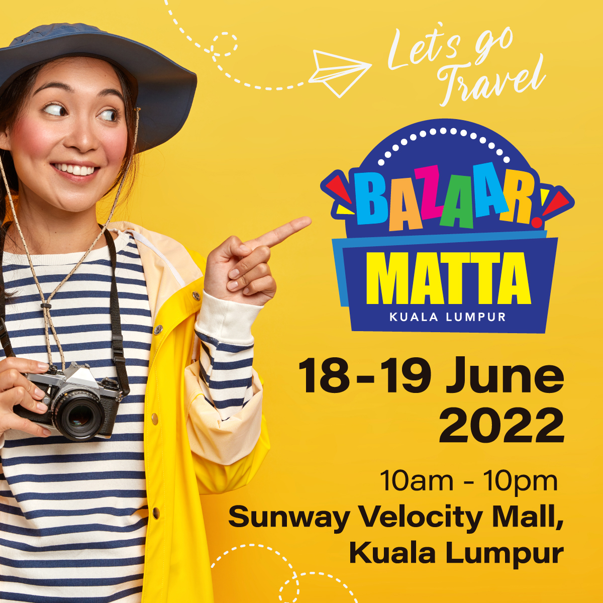 MATTA_FAIR's tweet photo. TIME TO TRAVEL!!!
Don't forget to visit Bazaar MATTA at Sunway Velocity Mall, Kuala Lumpur. See you there! βπ€©
#BazaarMATTA #MATTA #MATTA2022 #BazaarMATTA2022 #TRAVEL https://t.co/2oxQltqqGE
