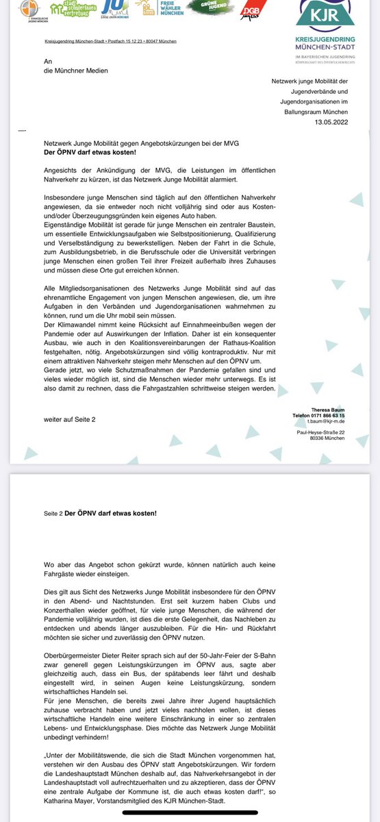 unsere PM zu den Angebotskürzungen bei der MVG. #mvg #jfw #jfwmuenchen