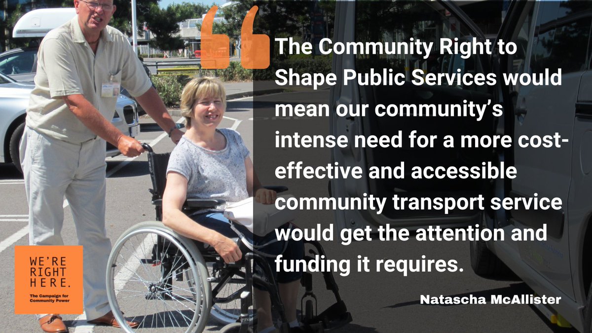 right_hereUK's tweet image. Our Community Power Act would give communities a say over the public services they want and need. 

Like Natascha in Bournemouth, where the community came together to offer vital affordable, accessible transport to local hospitals. 

Read more: right-here.org/asks