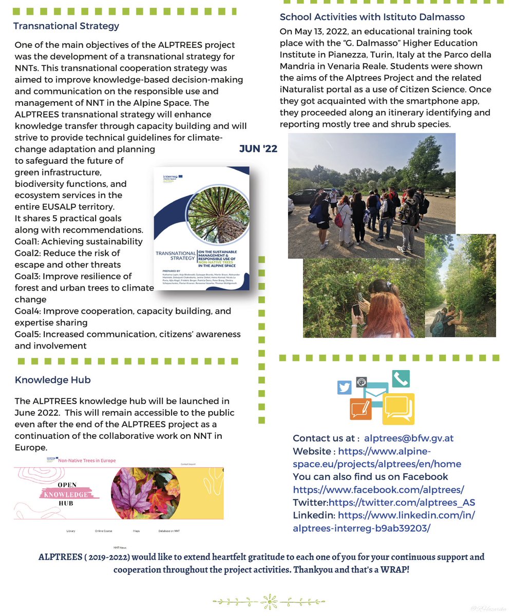 ALPTREES Newsletter No. 9 is out now! 

As we enter our final weeks of the ALPTREES project, we invite you to have a look at our joint efforts that we brought into play during the last two month!

#interreg #alpinespace #EU #alptrees #invasivetrees #alientrees #urbanspace