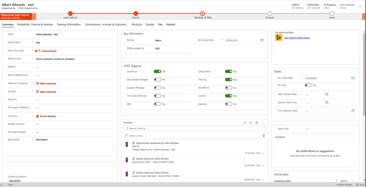 D365Rocks's tweet photo. The business process flow (sales process) can be viewed at various points of the system. We would recommend that, unless you have a very set flow of how you work, not to attempt to alter the business process flow.

#opportunities #dynamics #CRM

https://t.co/9jHgk5kZxS https://t.co/ic4vaK3BJ7