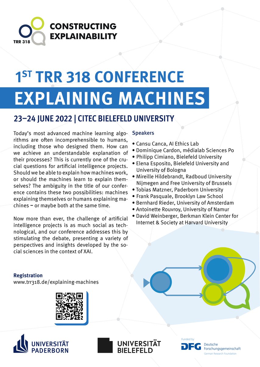 TRR 318 Constructing Explainability (@trr_318) on Twitter photo We are excited to be hosting the first international <a href="/trr_318/">TRR 318 Constructing Explainability</a> conference "Explaining Machines" from June 23-24 at <a href="/unibielefeld/">Bielefeld University</a>.
Make sure to sign up on our event page: trr318.uni-paderborn.de/explaining-mac…
#InternationalConference #ExplainingMachines2022 We are excited to be hosting the first international <a href="/trr_318/">TRR 318 Constructing Explainability</a> conference "Explaining Machines" from June 23-24 at <a href="/unibielefeld/">Bielefeld University</a>.
Make sure to sign up on our event page: trr318.uni-paderborn.de/explaining-mac…
#InternationalConference #ExplainingMachines2022