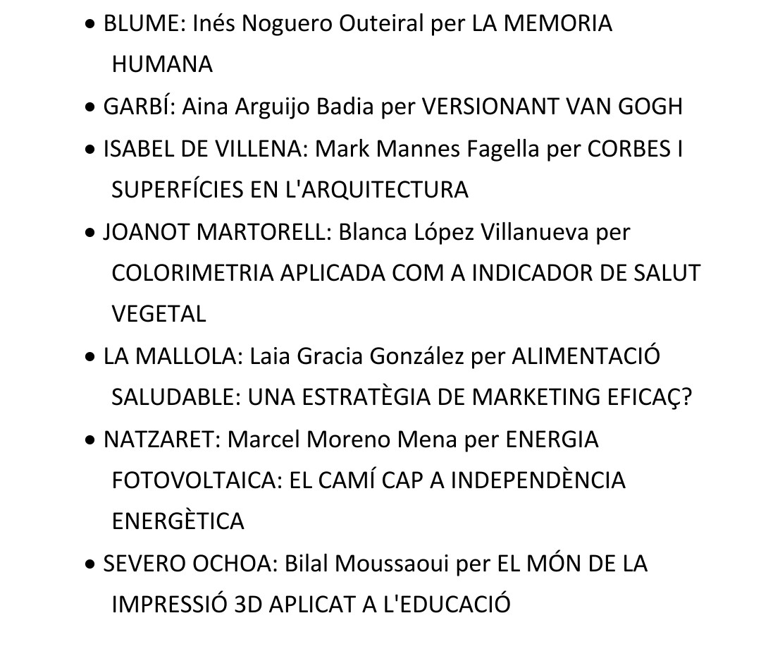 ajesplugues's tweet photo. Ahir es van donar els 🏆 Premis de Recerca de Batxillerat als millors treballs de cada centre educatiu d'#Esplugues.

👩‍🏫👨‍🏫Els premiats han tractat sobre la memòria, Van Gogh, arquitectura, salut vegetal, alimentació saludable, energia fotovoltaica i impressió 3D https://t.co/BnsXwiOYyr