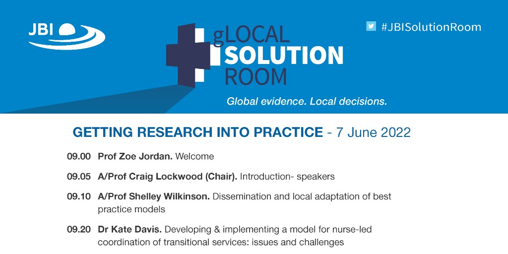 JBIEBHC's tweet photo. See the full program for the JBI gLocal Solution Room in Australia, and register now for this free, interactive event co-hosted by JBI and @ANMFSA 

Go to: https://t.co/RrvchsJGBH   

#JBISolutionRoom #JBIEBHC #impsci https://t.co/UaoyR1loSG
