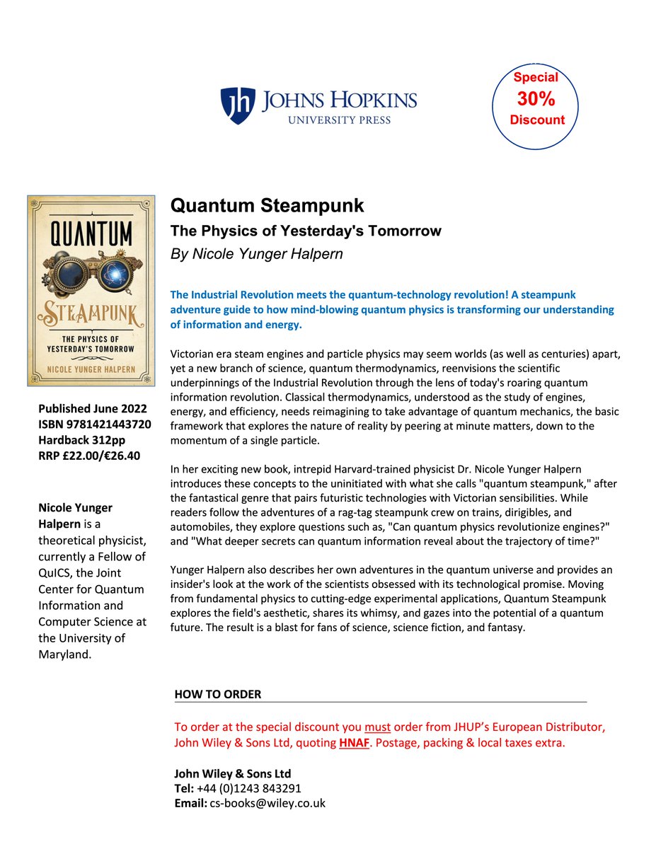 Oxford University Quantum Information Society (@quantuminfosoc) on Twitter photo Join us on Thursday (26th May) at 4:30pm as we talk to
<a href="/nicoleyh11/">NicoleYunger Halpern</a> about her latest book, “Quantum Steampunk: The Physics of Yesterday’s Tomorrow”!
Sign up at: forms.gle/TvProdNUrkN7fX…
Or see more about the book below :) Join us on Thursday (26th May) at 4:30pm as we talk to
<a href="/nicoleyh11/">NicoleYunger Halpern</a> about her latest book, “Quantum Steampunk: The Physics of Yesterday’s Tomorrow”!
Sign up at: forms.gle/TvProdNUrkN7fX…
Or see more about the book below :)