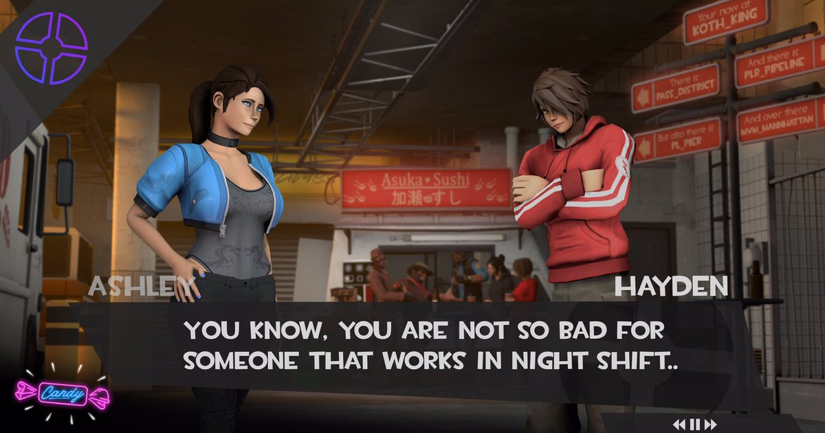 GoodGuyCandy's tweet image. #SFM  #femscout #artwork #tf2 #datesim #date_sim 

Ashley and Hayden (@Welliemon OC) on the date

Just decided to remake @Welliemon’s pic he made earlier 
BTW,what do you think about Ashley’s new look? :3