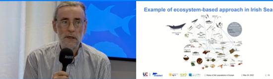 MarineInst's tweet photo. Dave Reid @MarineInst speaking at the @Ifremer_fr conference. 
Dave was speaking about possible solutions for the future of the Common Fisheries Policy. How can fisheries contribute to a healthy marine ecosystem?  #HowAreFishDoingInEU? #OceansOfLearning https://t.co/HUyzcAhKUu