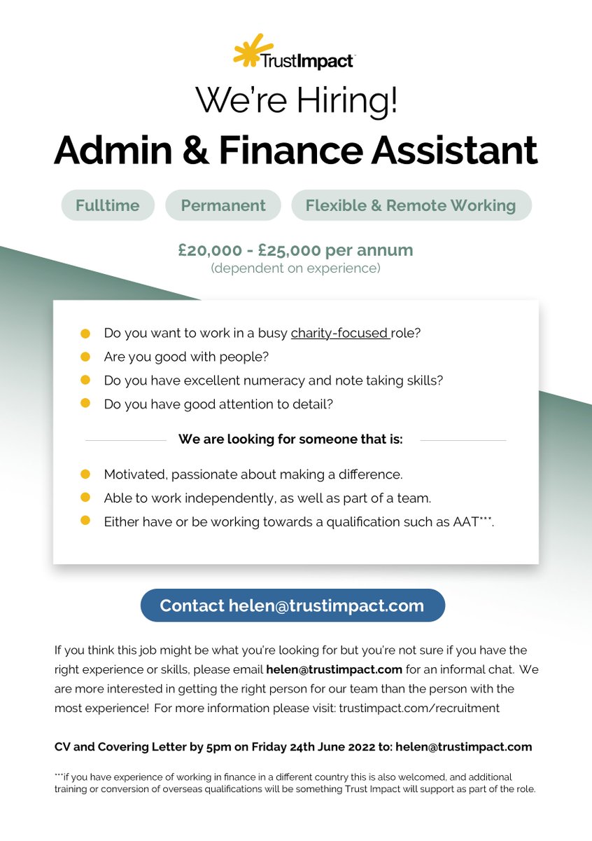 Come #work with us! 

We are #hiring for a #remote role (with travel), preferably located in the East Midlands area. 

Would you be a good fit for this, or know someone that would? Please comment and share! 

#Jobs #Recruitment #Role #Charity #Data #Finance #Admin