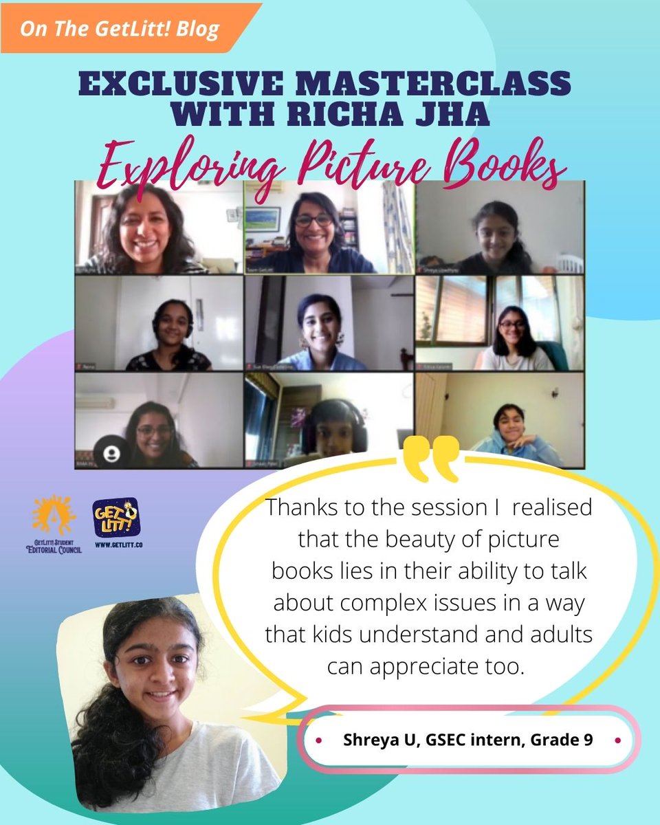 GetLittnow's tweet photo. As part of the GetLitt! Student Editorial Council, Richa Jha held a special master class for all our interns. 
Here is an exclusive account from Shreya U, our GSEC intern about the masterclass and the things she learned about picture books. 
Link: https://t.co/uvyea9kjYm https://t.co/EmkoZNgIul