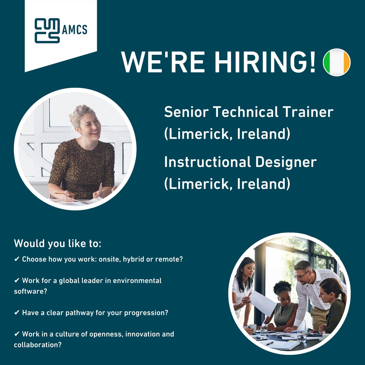 *** We've more exciting opportunities to join AMCS Group! ***

We're looking for a Senior Technical Trainer and Instructional Designers to join our rapidly expanding team.

Apply Here: amcsgroup.hirehive.com

#AMCScareers #LifeatAMCS #AMCSgroup  #irishjobs #limerickjobs