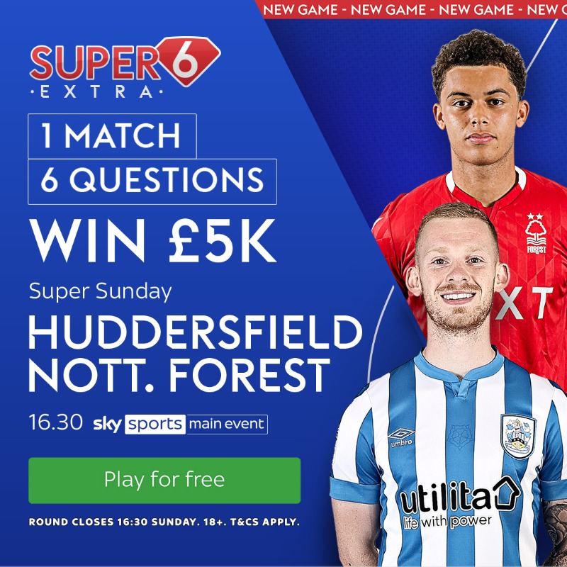 Super6's tweet photo. Premier League is the goal π
The @SkyBetChamp Play-Off Final is here, and we've made it a #Super6Extra game ππ€
Enter for FREE for the chance to win the Β£5K jackpot π² #htafc #NFFC