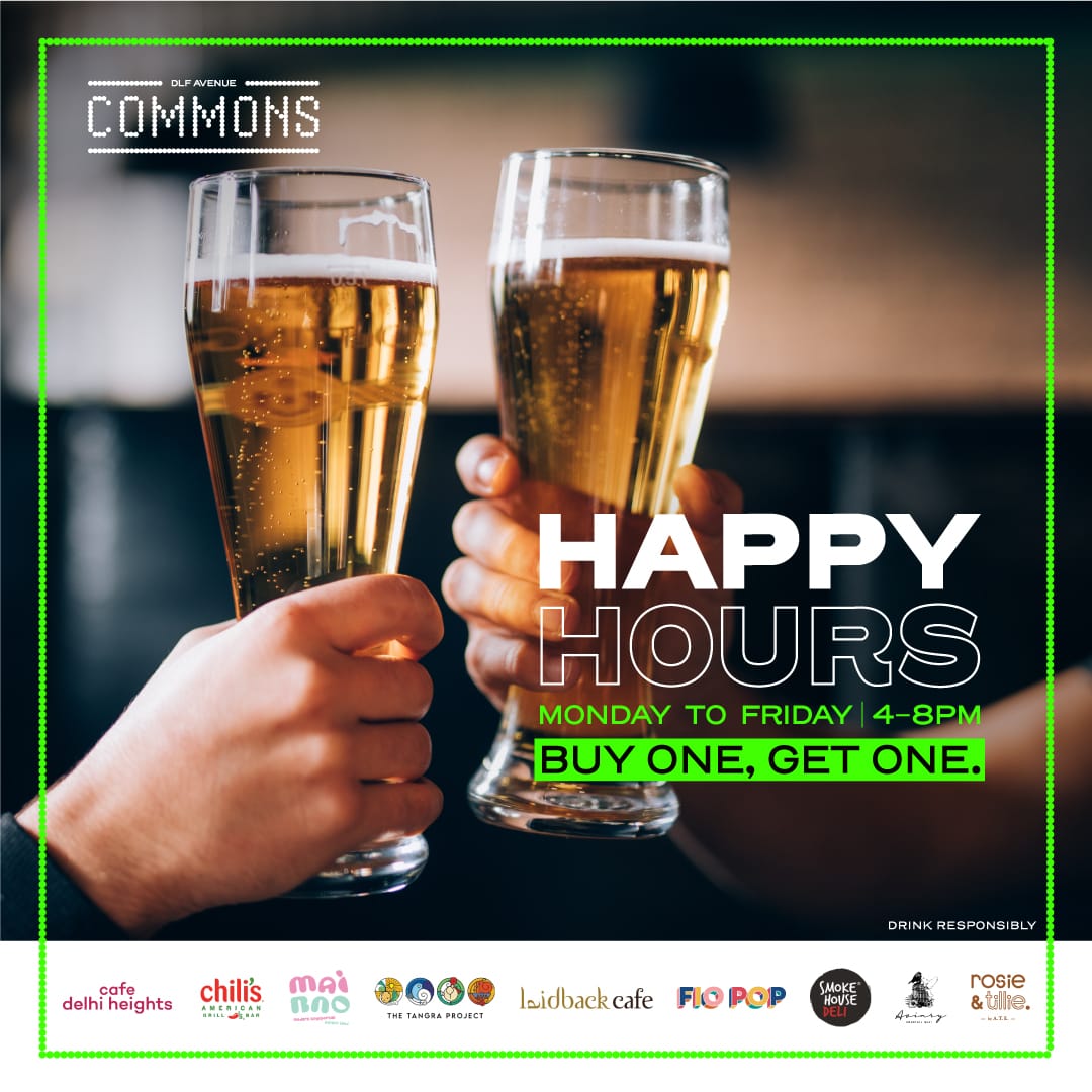 Why stress over mundane weekdays when there’s always the option to unwind. Come enjoy the #HappyHours at COMMONS from 4:00pm-8:00pm,
Monday to Friday only <a href="/dlfavenue/">DLF Avenue</a> 

#happyhourshappyyou #dlfavenue #dlfavenuesaket #happyhour #cocktails #drinks #bar #beer #cocktail #wine