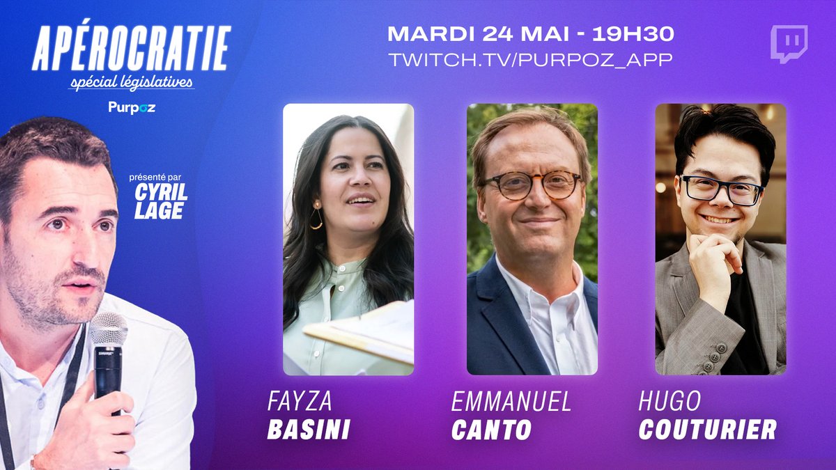 Tiens ?
Mais c'est #aperocratie, ce soir à 19h30 !!!
<a href="/CyrilLage/">Cyril Lage</a> reçoit ce soir <a href="/FayzaBasini/">Fayza Basini</a>, candidate dissidente #LREM faisant face à la sortante #LR  investie #Ensemble <a href="/ConstanceLeGrip/">Constance Le Grip</a>
Avec elle, <a href="/Emmanuel_CANTO_/">Emmanuel CANTO</a> président du groupe 
<a href="/EnsemblePuteaux/">Ensemble Pour Puteaux</a>.
twitch.tv/purpoz_app
