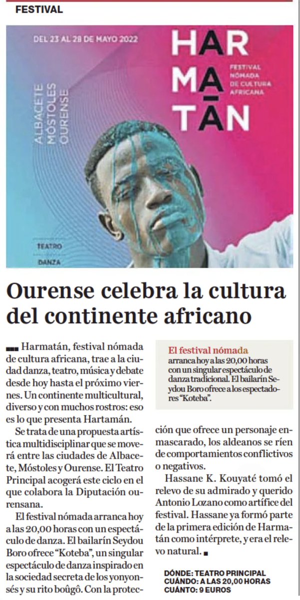 🗞 <a href="/LaRegion/">La Región</a> "Ourense celebra la cultura del continente africano <a href="/HOurense/">FESTIVAL HARMATÁN OURENSE</a>" 
laregion.es