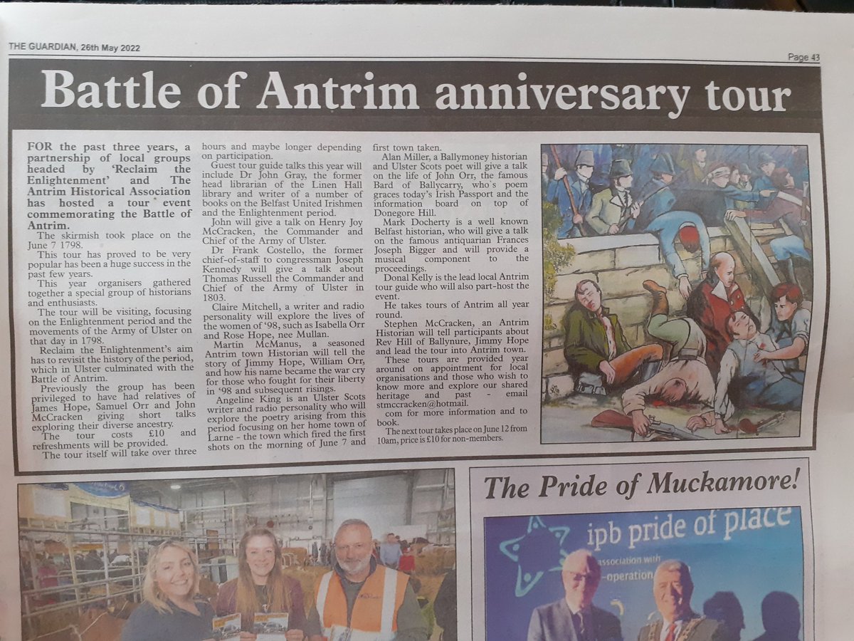 Thanks to <a href="/AntrimGuardian/">Antrim Guardian</a> for covering reclaimtheenlightenment.net anniversary tour. Unfortunately its now fully booked however open to group throughout the summer via <a href="/micnbikehike/">Belfast Mic Tours</a>