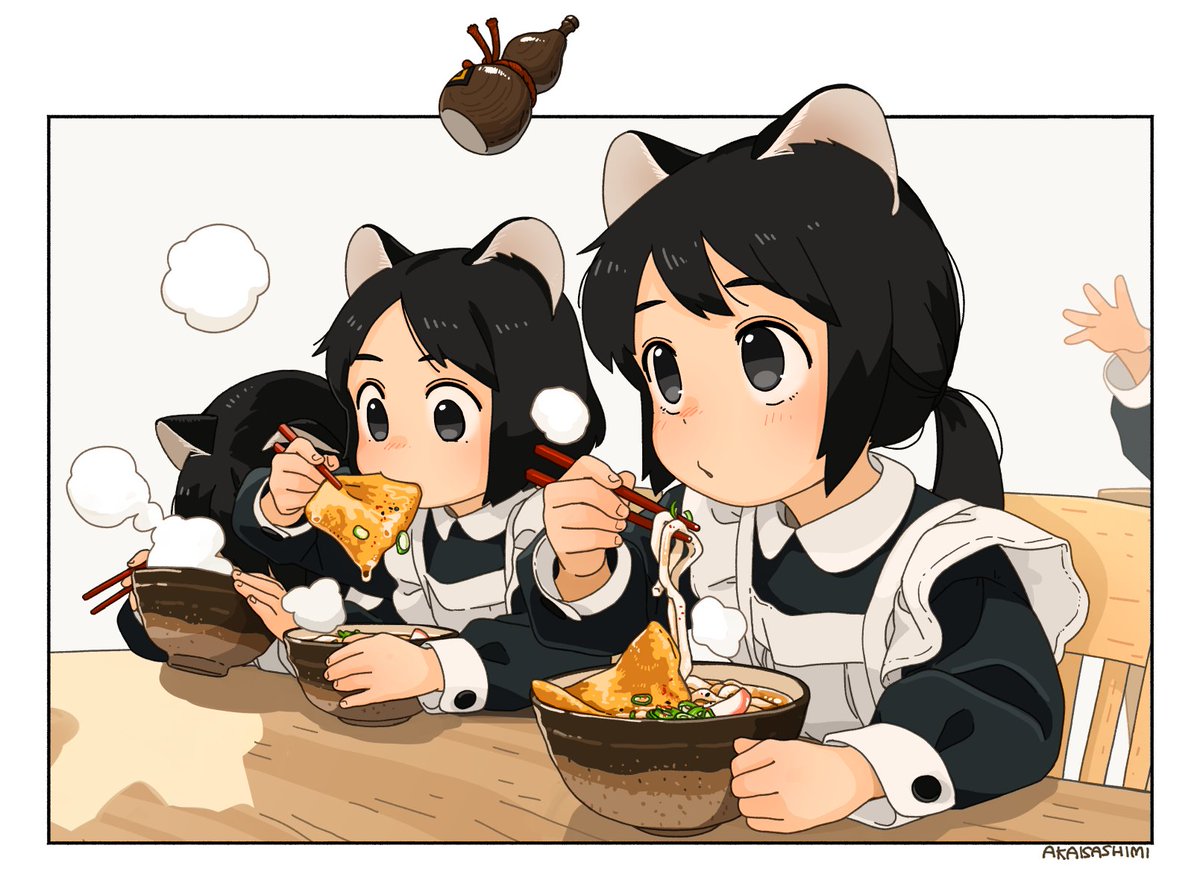 animal ears black hair apron short hair chair cat ears cup  illustration images