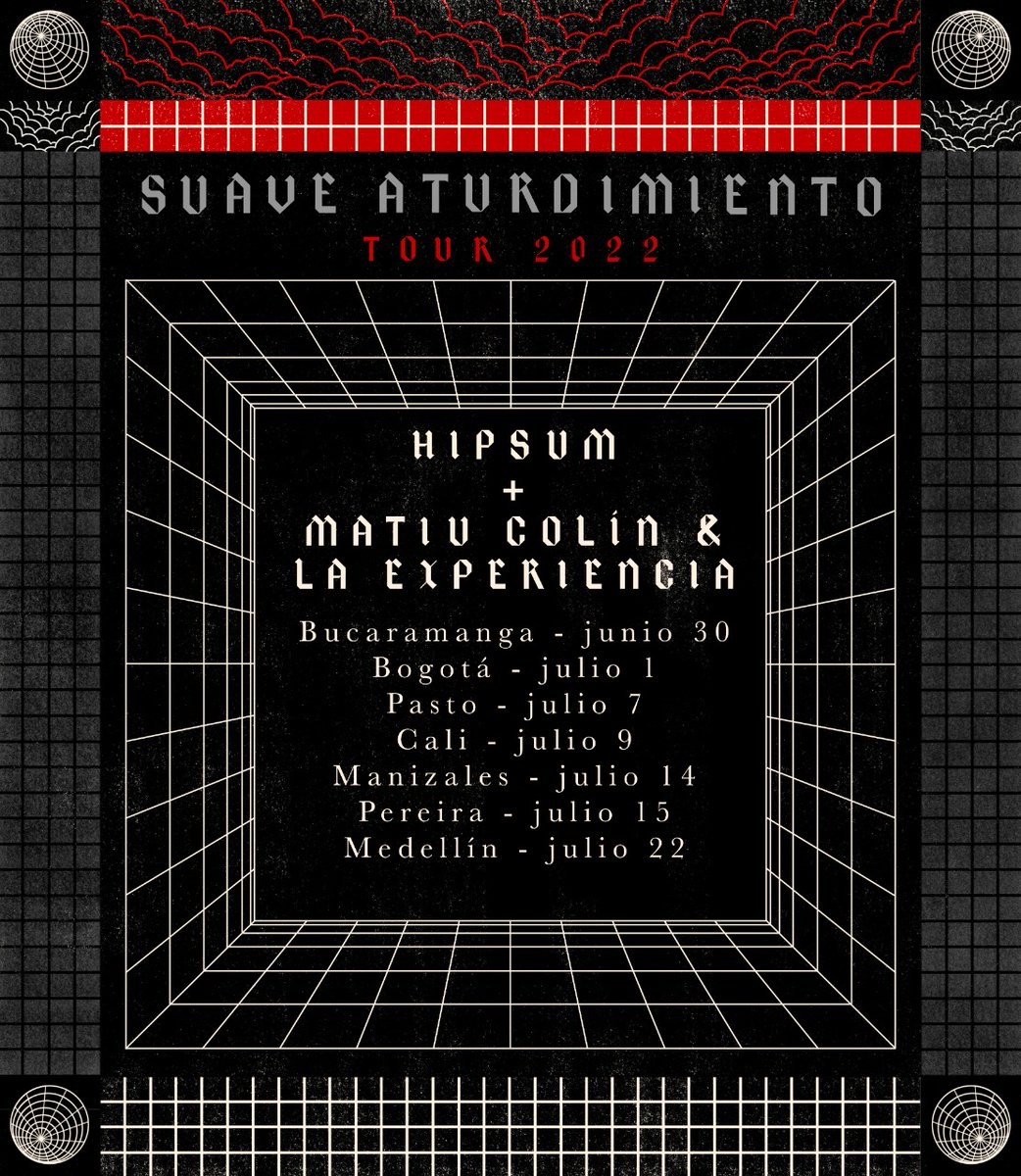 🌐Suave Aturdimiento Tour 2022🌐 junto a nuestro amigo Matiu Colin + La Experiencia , Colombia, ¿están listos? Allá vamos!
Hermoso arte por <a href="/sophiaprietov/">Sophia Prieto</a>