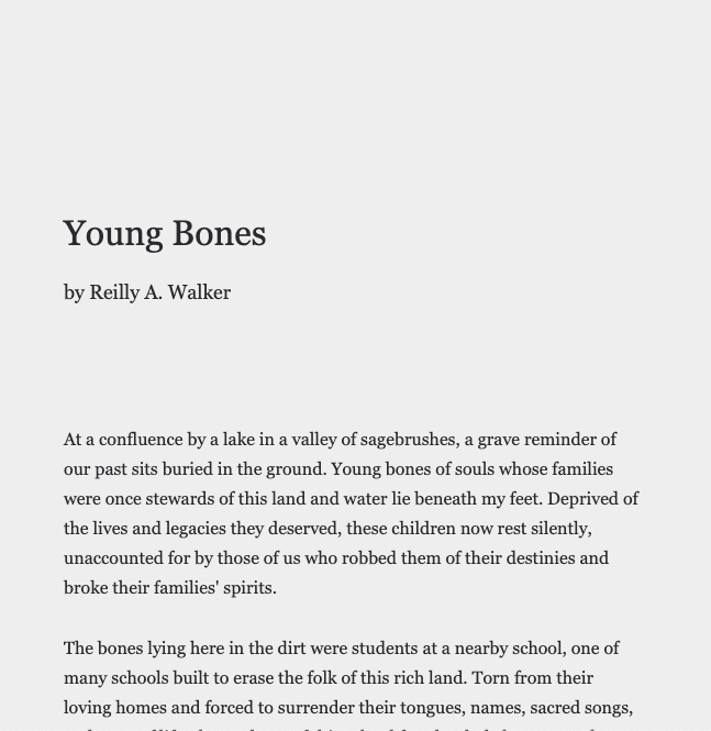 uncookd_'s tweet photo. Young Bones by Reilly A. Walker

"A dark reminder of Canada's colonial past."

#prosepoetry #poetry #poem #POEMS #poet #poetrylovers #Canada #Canadian  #indigenous #FirstNations #WritingCommunity #writersoftwitter https://t.co/M03YkEhMtb