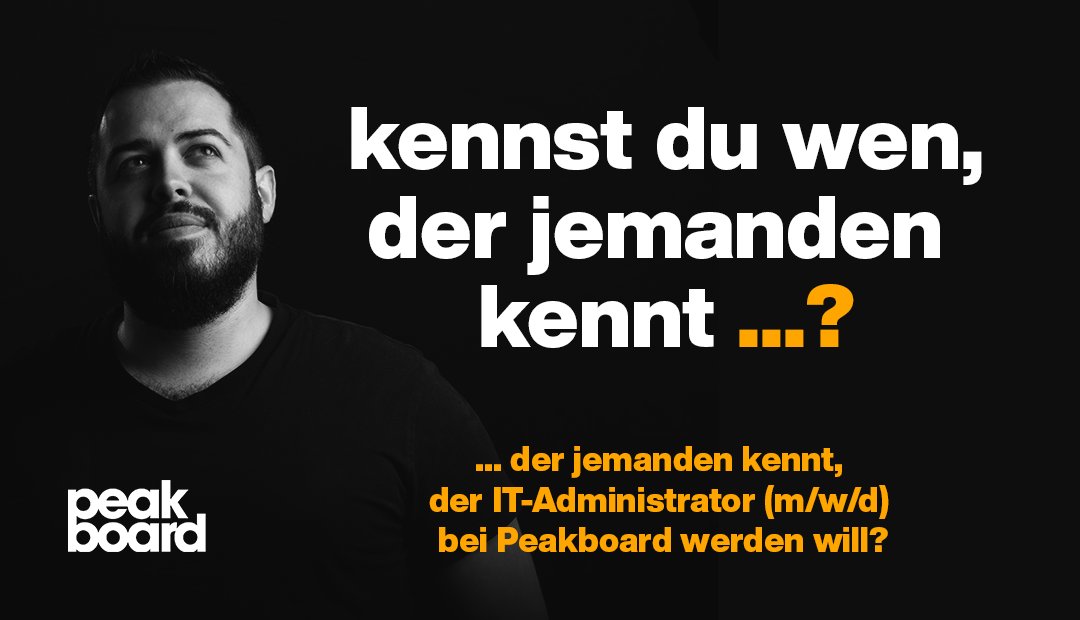 Peakboard (@pkbrd) on Twitter photo Du bringst eine abgeschlossene Berufsausbildung zur/m Fachinformatiker*in für Systemintegration oder eine vergleichbare Ausbildung und 2-3 Jahre Berufserfahrung mit? Perfekt!
💌 Dann freuen wir uns auf deine Bewerbung unter jobs@peakboard.com. Du bringst eine abgeschlossene Berufsausbildung zur/m Fachinformatiker*in für Systemintegration oder eine vergleichbare Ausbildung und 2-3 Jahre Berufserfahrung mit? Perfekt!
💌 Dann freuen wir uns auf deine Bewerbung unter jobs@peakboard.com.