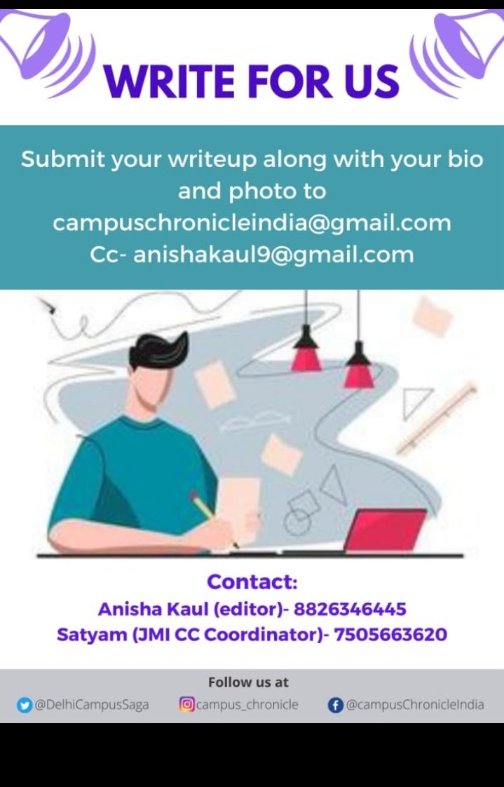 DelhiCampusSaga's tweet photo. Writers alert!! ✍️🎉
Amazing opportunity to get published with us. We are looking forward to reading your writeups. https://t.co/FXcf86RqA1