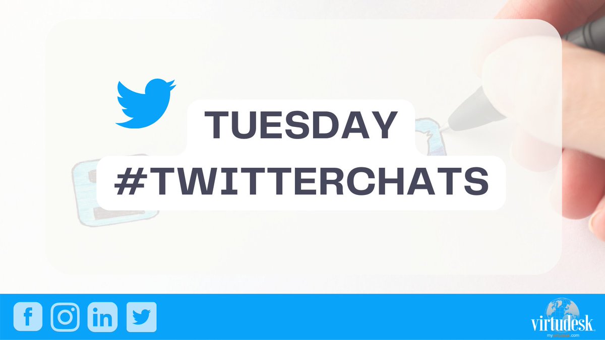 virtudeskcom's tweet image. Tuesday #TwitterChats you can join in today:

#TheCommunityChat, 7 AM
#SMTLive, 9 AM 
#ChatAboutBrand, 9 AM
#CMWorld, 9 AM 
#VCBuzz, 9 AM
#PPCChat, 9 AM
#USABizParty, 10 AM
#DigiBlogChat, 1 PM
#SocialCafe, 6 PM
#CustServ, 6 PM

-Time in PST