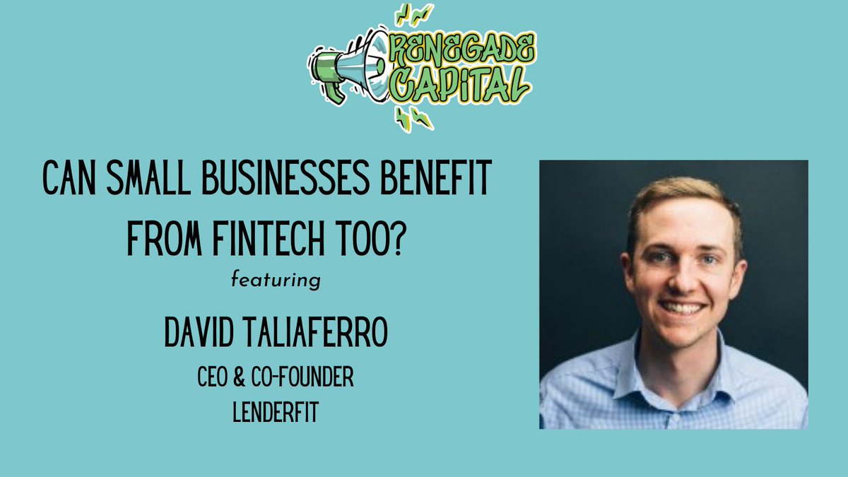 Can #fintech actually benefit small businesses? <a href="/dtaliaferro/">David Taliaferro</a> from <a href="/lenderfitnow/">Lenderfit</a> tells Renegade Capital why he thinks it can. Don’t miss S2Ep2, OUT NOW!  ow.ly/hZlk50JfSBj 
#renegadecap #impactinvesting #impinv #ESG #investing #CDFI #cdfis #smallbusinesslending