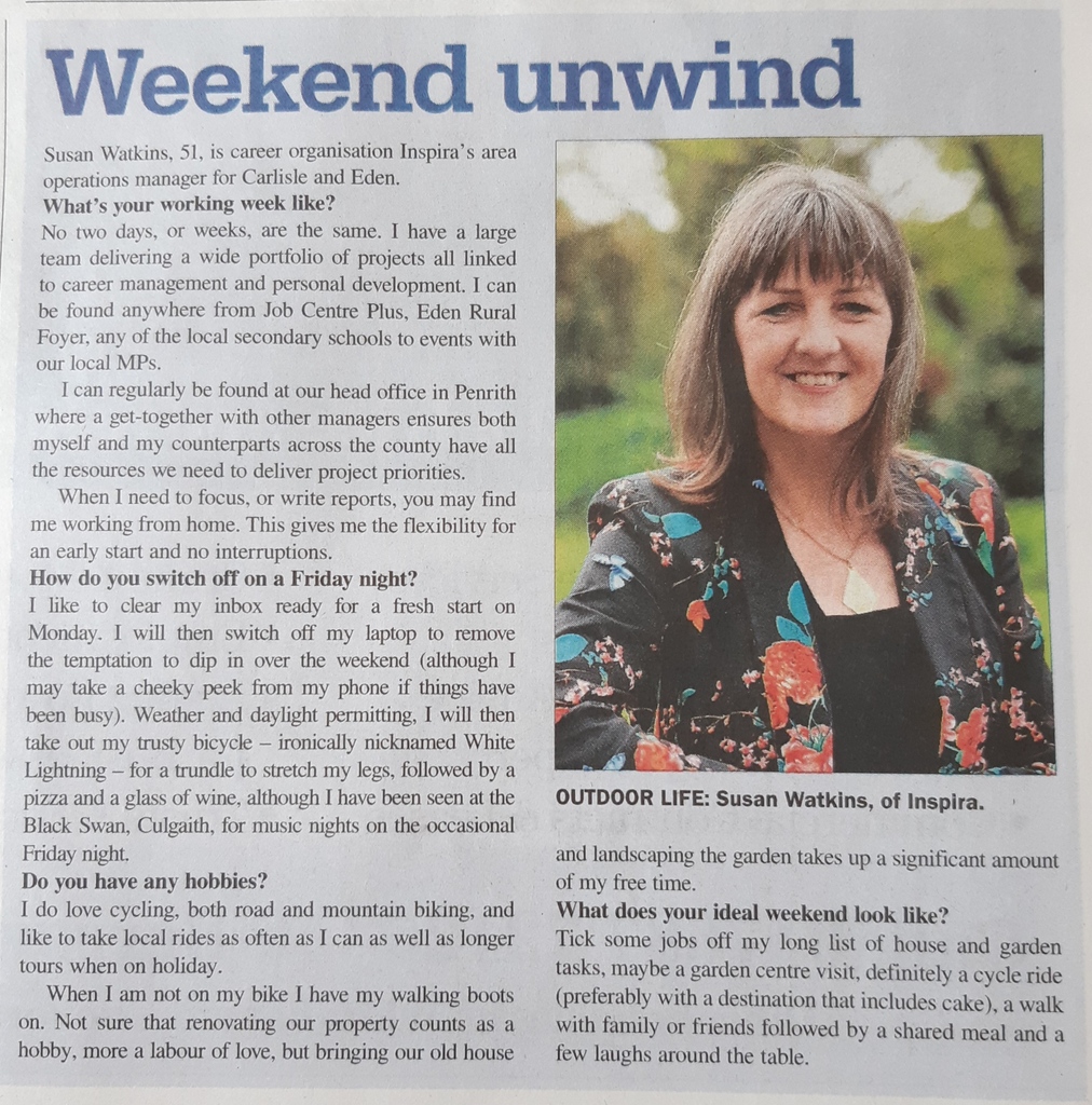 inspiraforlife's tweet photo. Nice to see one of our area managers for the North, @InspiraSusanW, mentioned in Cumberland and Westmorland Herald @CWHerald

#CareerSupport #Employment #NewCareer #InspiraForLife https://t.co/7abbXgqvYi