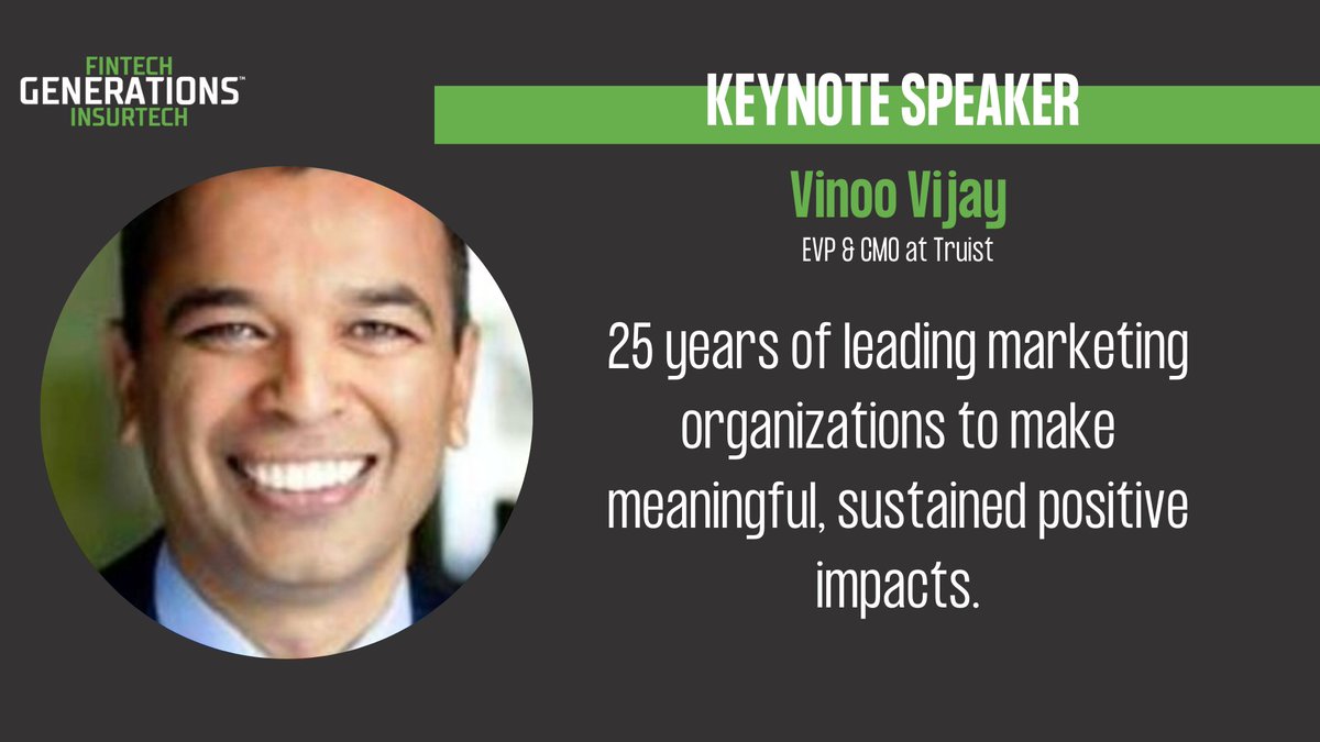 Come see keynote speaker Vinoo Vijay , EVP &amp; CMO at Truist Financial Corporation on the Truist Stage as he speaks on June 15th, 2022! Buy your tickets today! 👉bit.ly/3JLsrvo

#fintech #insurtech #event #conference #charlotte #clt #fintechnews #leadership #sponsor