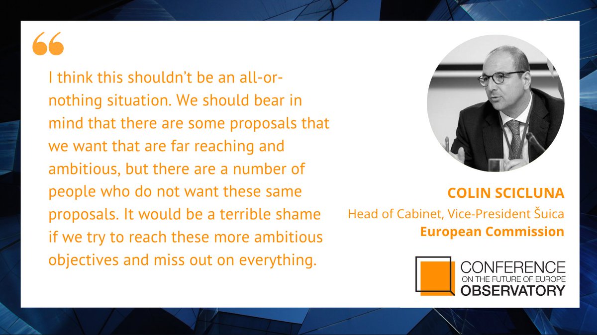 Conf_Observ's tweet photo. Live from #ConferenceConversations 🎙️

@ColinScic (Head of Cabinet for @EU_Commission VP for Democracy &amp; Demography), says we need both "ambition and realism" when looking at the future of the #CoFoE, suggesting that the #CoFoE proposals should be taken forward in packages/stages https://t.co/Qa6DrkONwZ