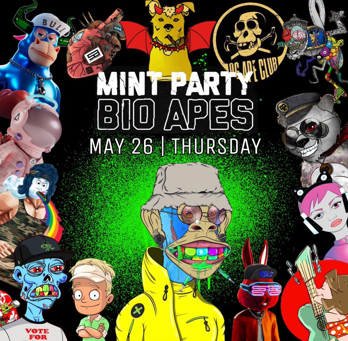 Pin3appleP1zzza's tweet photo. The @Bio_Apes are holding a mint party for the history books this Thursday 🔥🔥

Don't miss out, set those ⏰and come PARTY 🥳WITH THE #BIOAPES! ☣️🦧☣️

The #DogsOFMandox will be there 🐶🔥

https://t.co/DINrNdFPRR

#NFTGiveaways #USENFT #NFTMarketplace #MandoxMilitia #Mandox https://t.co/BI6kVruDyi
