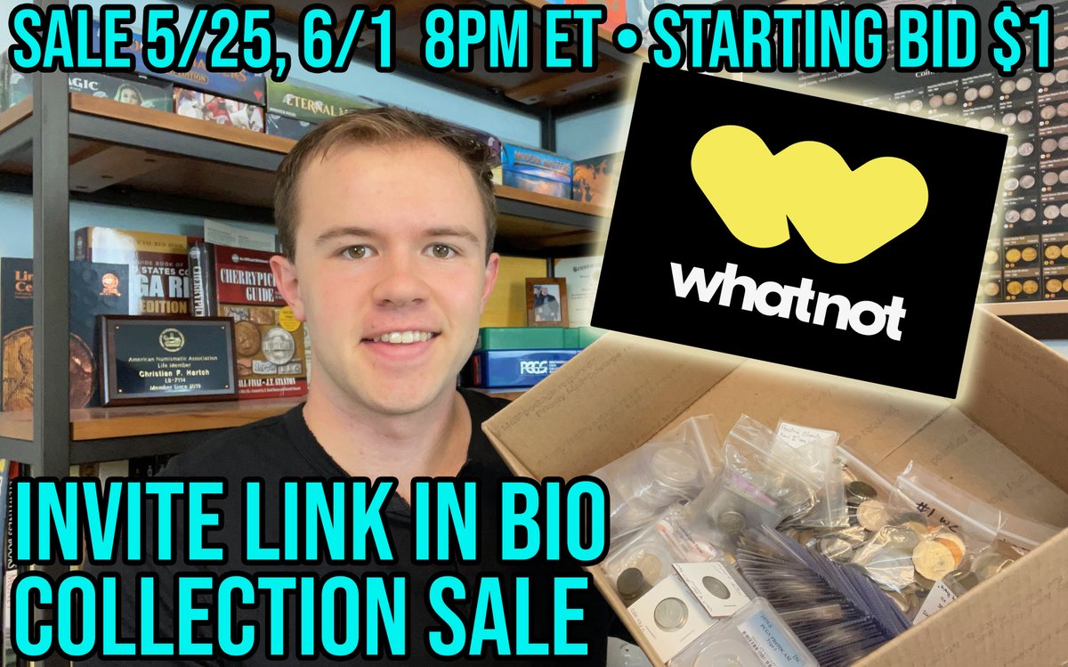 whatnot.com/invite/treasur…
I'm selling my collection on WhatNot over the next two Wednesdays at 8PM ET and giving away $500 in silver &amp; numismatic coins each night (for free - all you need to do is sign up through my link and be in the stream). Some good deals possible! See u there!