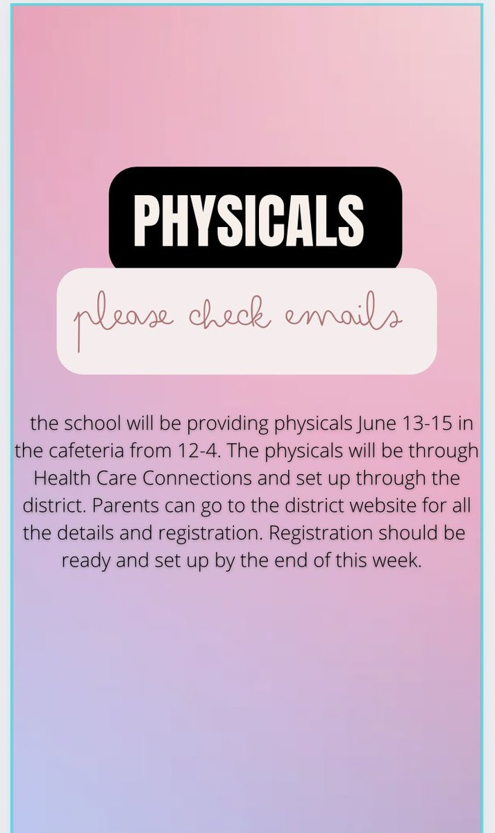 CheerNWHS's tweet photo. Important update about physicals. I emailed and added to IG 💕 https://t.co/7VzGDb3OJe
