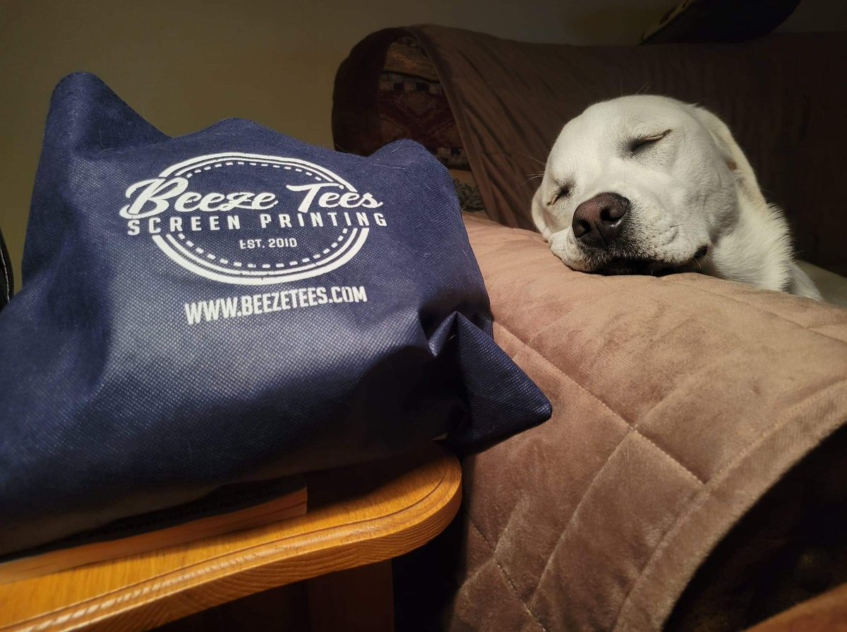 Dreaming of perfectly printed merch. Our customer Ruby seen here taking a nap next to her webstore order.