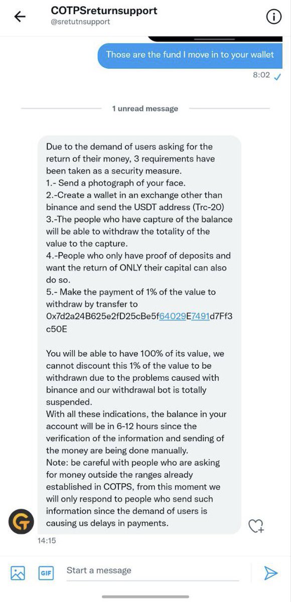 AB_Daghost's tweet photo. As I said, we are on to you and not only your page will get shut down, but your wallet will be frozen too! My team is on you and when we get you, it will be better than “breakfast” jejejeje 🤣😂#cotp #CotpsScam #COTPTradingPlatform #cotps #legion https://t.co/ArpvrQChlu