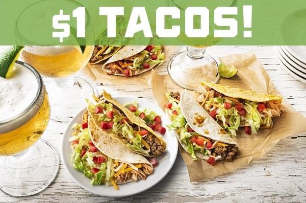 $1 Tacos are back - but not for long!

Join us on Taco Fix Tuesdays &amp; choose from Carnitas, Chicken or Ground Beef Tacos for only $1. Limit 2 per person with a purchase 🌮🌮
