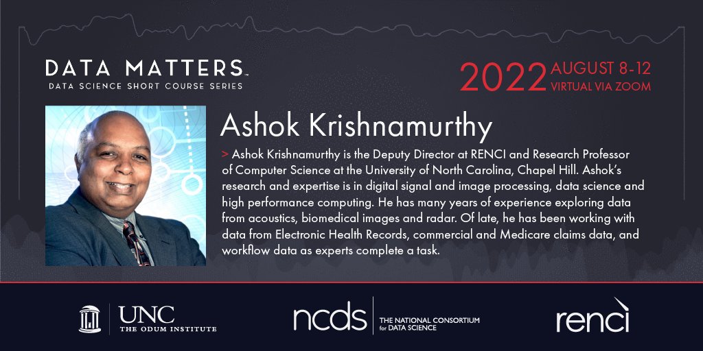 RENCI (@renci) on Twitter photo This year's list of #DataMatters instructors includes @AshokUNC, who works as Deputy Director at #RENCI and as a Research Professor at <a href="/UNC/">UNC-Chapel Hill</a>. He has expertise in #digitalsignaling, #imageprocessing, #datascience, + #HPC.
Learn more: datamatters.org This year's list of #DataMatters instructors includes @AshokUNC, who works as Deputy Director at #RENCI and as a Research Professor at <a href="/UNC/">UNC-Chapel Hill</a>. He has expertise in #digitalsignaling, #imageprocessing, #datascience, + #HPC.
Learn more: datamatters.org
