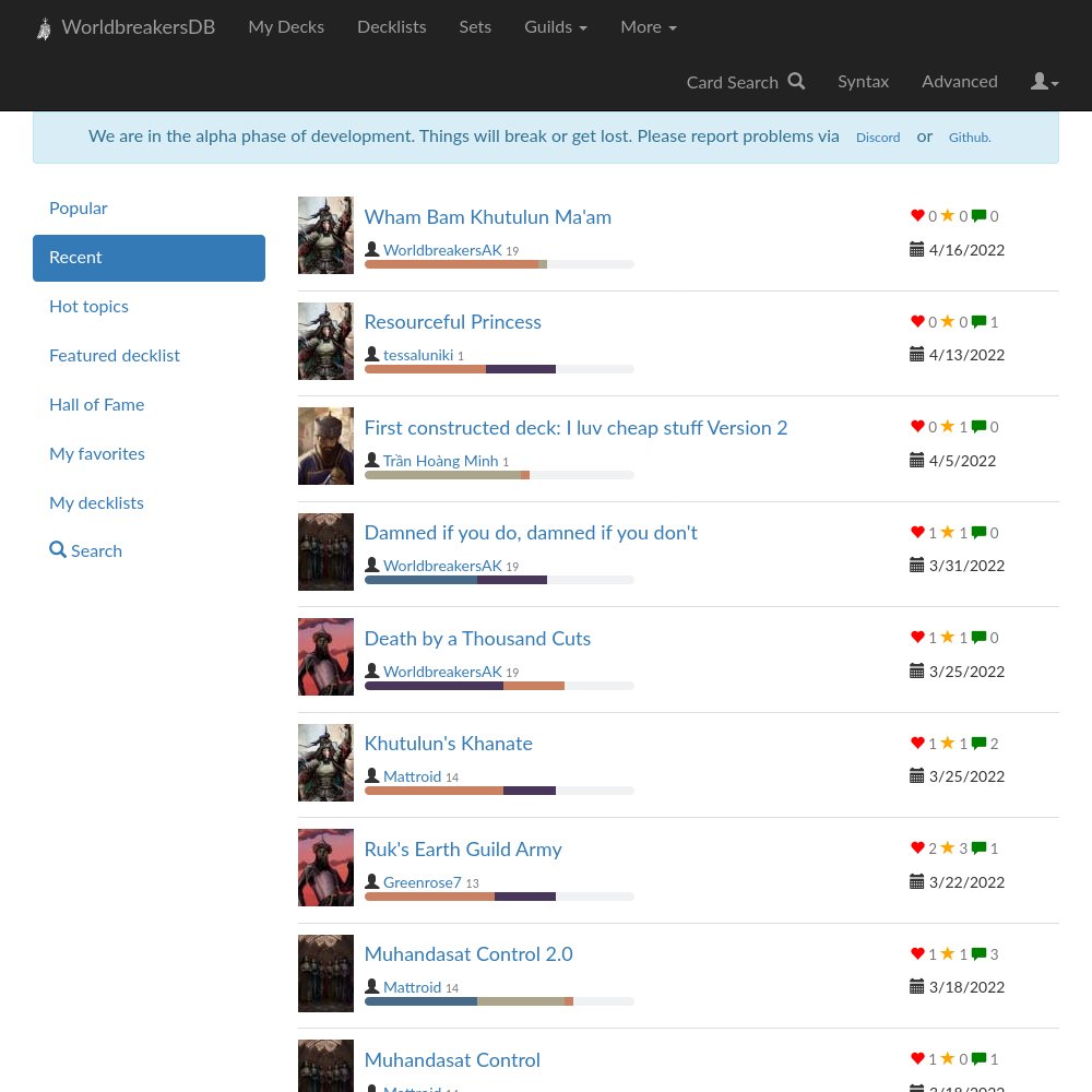 WorldbreakersDB's tweet photo. Small mini-update: #WorldbreakersDB does not yet contain as many decklists as #NetrunnerDB. The limitations in the search for decklists are therefore not yet necessary and have been removed.

#Worldbreakers https://t.co/MDrCW5nojE