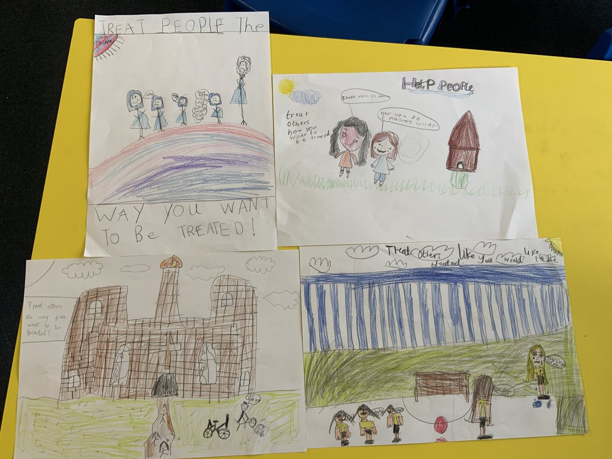 HurstKnollY4's tweet photo. We have been thinking about what we can learn from religions about deciding what is right and wrong. As part of this we thought about ‘The Golden Rule’ - Treat other people as you’d want to be treated in their situation. We illustrated this with a poster. https://t.co/z0KO24Q2PO