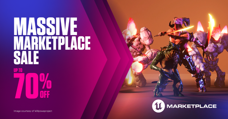 UnrealEngine's tweet photo. It's time to go BIG. 🥳

This month's Marketplace sale includes up to 70% off on over 10,000 assets from some of our favorite sellers. Take a look and discover something new before June 3: https://t.co/a0be7JjXWn