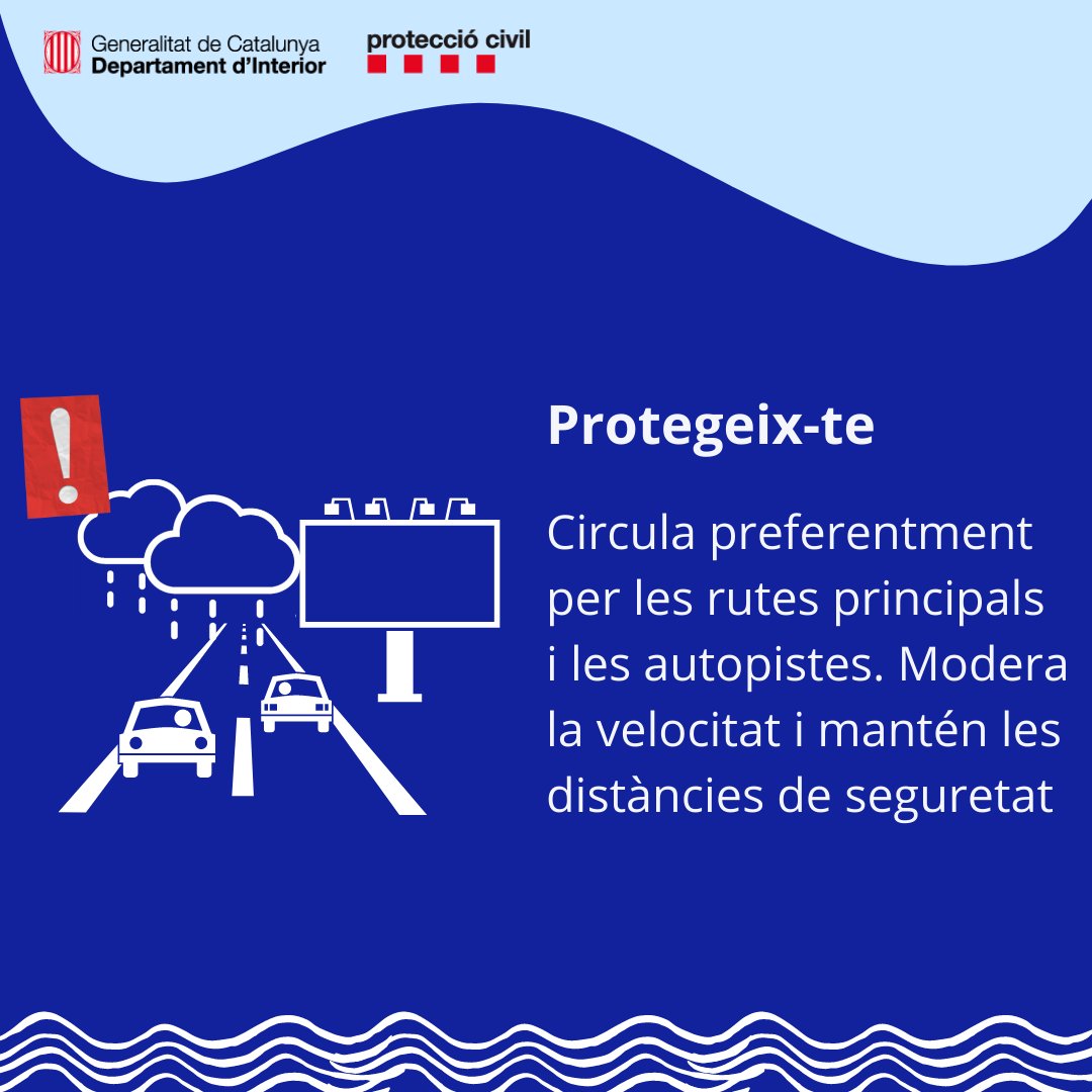 emergenciescat's tweet photo. Extrema les precaucions en els desplaçaments a les zones afectades per les pluges intenses i prudència en les activitats a l'exterior.

Alerta #INUNCAT #ProteccioCivil https://t.co/HSzfAafFei