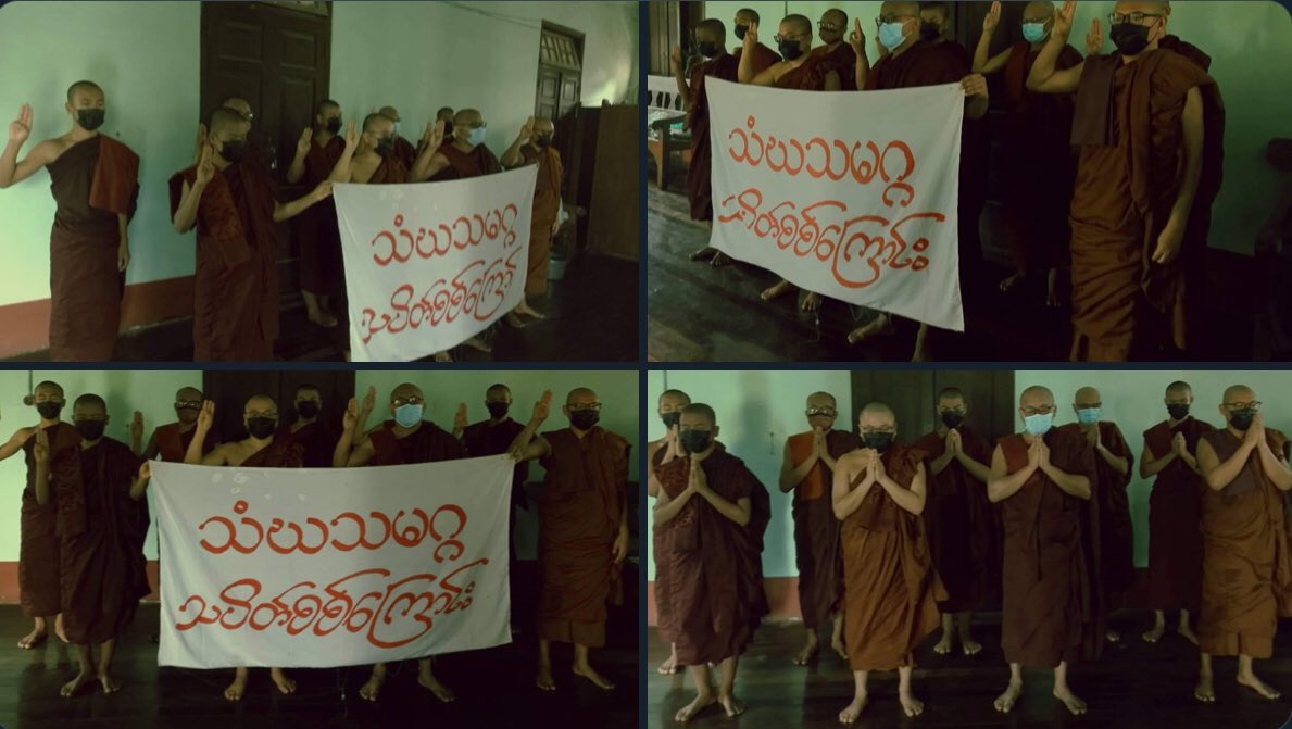 Monks from Sangha Union of Mandalay demand for an immediate end to all of Burma's suffering. They also performed sermons &amp; prayed for federal democracy's development. 
#Total_StopSponsoringJunta #2022May24Coup #WhatsHappeningInMyanmar