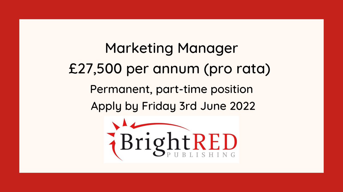 _BrightRed's tweet photo. We are also hiring a Marketing Manager! This is an excellent opportunity for an independent and pragmatic individual to manage creative marketing efforts and drive company sales. 
More info here > https://t.co/nUItuXtUjv
Applications to info@brightredpublishing.co.uk by 03.06.22. https://t.co/RJ4B81pSWa