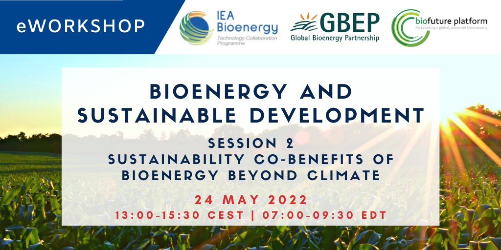 Do you know all co-benefits of #bioenergy?
Beyond #climatechange mitigation, biomass supply chains have multiple socio-economic positive effects and contribute effectively to SDGs.
Learn more in the 2nd session of our e-workshop, starting at 13:00 CEST
us02web.zoom.us/webinar/regist…