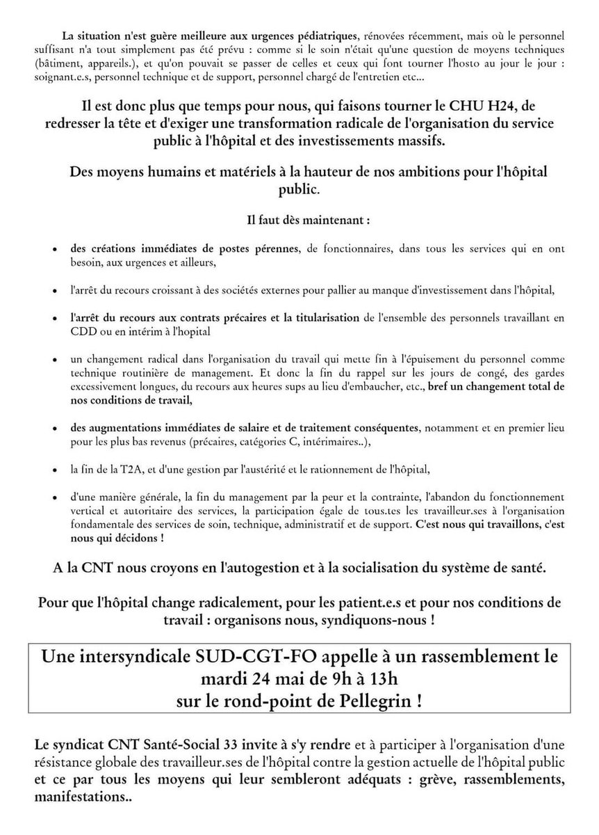Communiqué du syndicat CNT Santé Social de Gironde 💥📄
