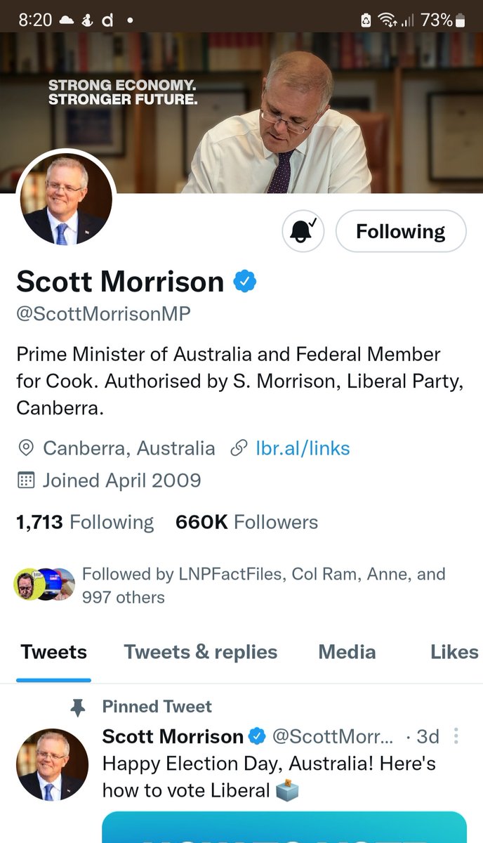 Can someone please tell Jenny that her husband needs to update his Twitter profile. #ausvotes #auspol #ScomoNoMo