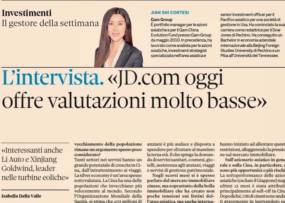 GAMMilan's tweet photo. Jian Shi Cortesi, gestore di GAM China Evolution e GAM Asia Focus, intervistata da Isabella della Valle su #Plus24 - #Sole24Ore di sabato 21 maggio. 
Focus su #Cina e le opportunità legate a #consumi e #innovazione.

https://t.co/RF9NaOLjA3 GAM integrale.PDF

#GAMInvestments https://t.co/VXaQYEK0jW