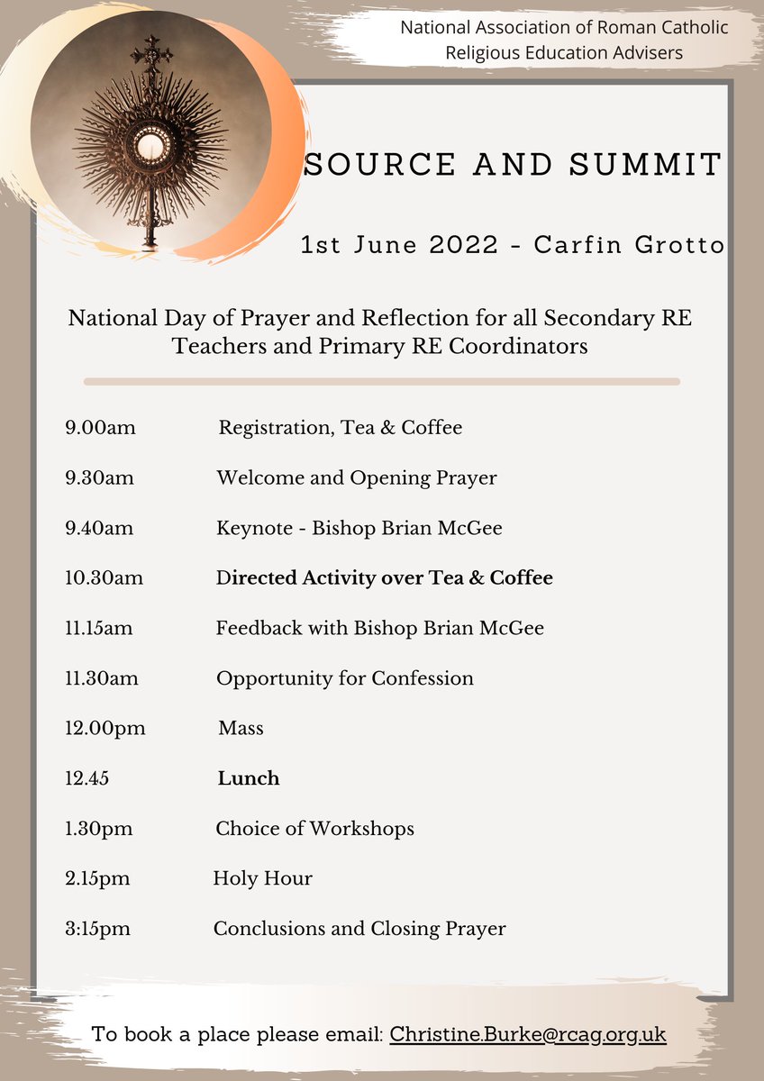 rercag's tweet photo. Places are still available for our National Day of Prayer for Secondary RE Teachers and Primary RE Coordinators, on 1st June 2022 @ Carfin Grotto. We are delighted to have Bishop Brian McGee @RCArgyllIsles as our keynote speaker. #SourceAndSummit https://t.co/STQrTeyEOk