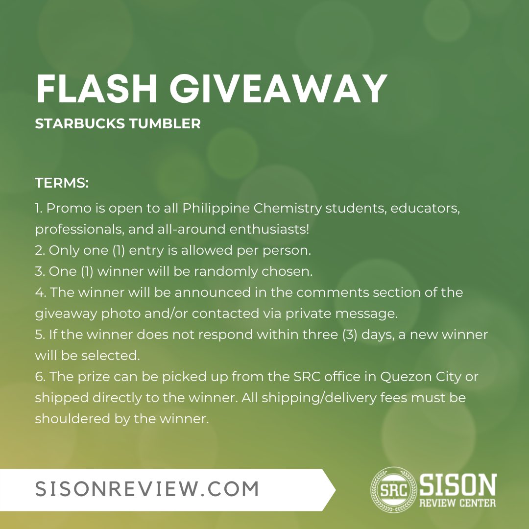 sisonreview's tweet photo. FLASH GIVEAWAY: Join now for a chance to win a Starbucks tumbler, so you can enjoy your favorite drink while studying for the Boards 😊
Promo ends on June 5, 2022.
#SisonReview https://t.co/YEVSQ5crhL