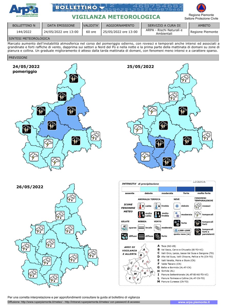 PCProvAL's tweet photo. Allerta gialla idrogeologico dovuto a temporali per le giornate di oggi martedì 24 maggio e domani 25 maggio 2022 per #Casalese, #Valenzano, #BassoMonferrato, #ValCerrina, #Acquese e #Ovadese 
Prestare attenzione ⚠️ 
Dati meteo #ArpaPiemonte https://t.co/HZJpceIThW